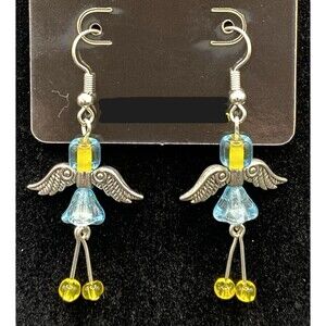 Handmade Fairy with Blue & Yellow Glass Bead Earrings by Neanie-Bot